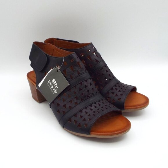 Spring Step Dorotha Black Leather Sandals Size 40 EUR Size 9 US - Picture 1 of 11